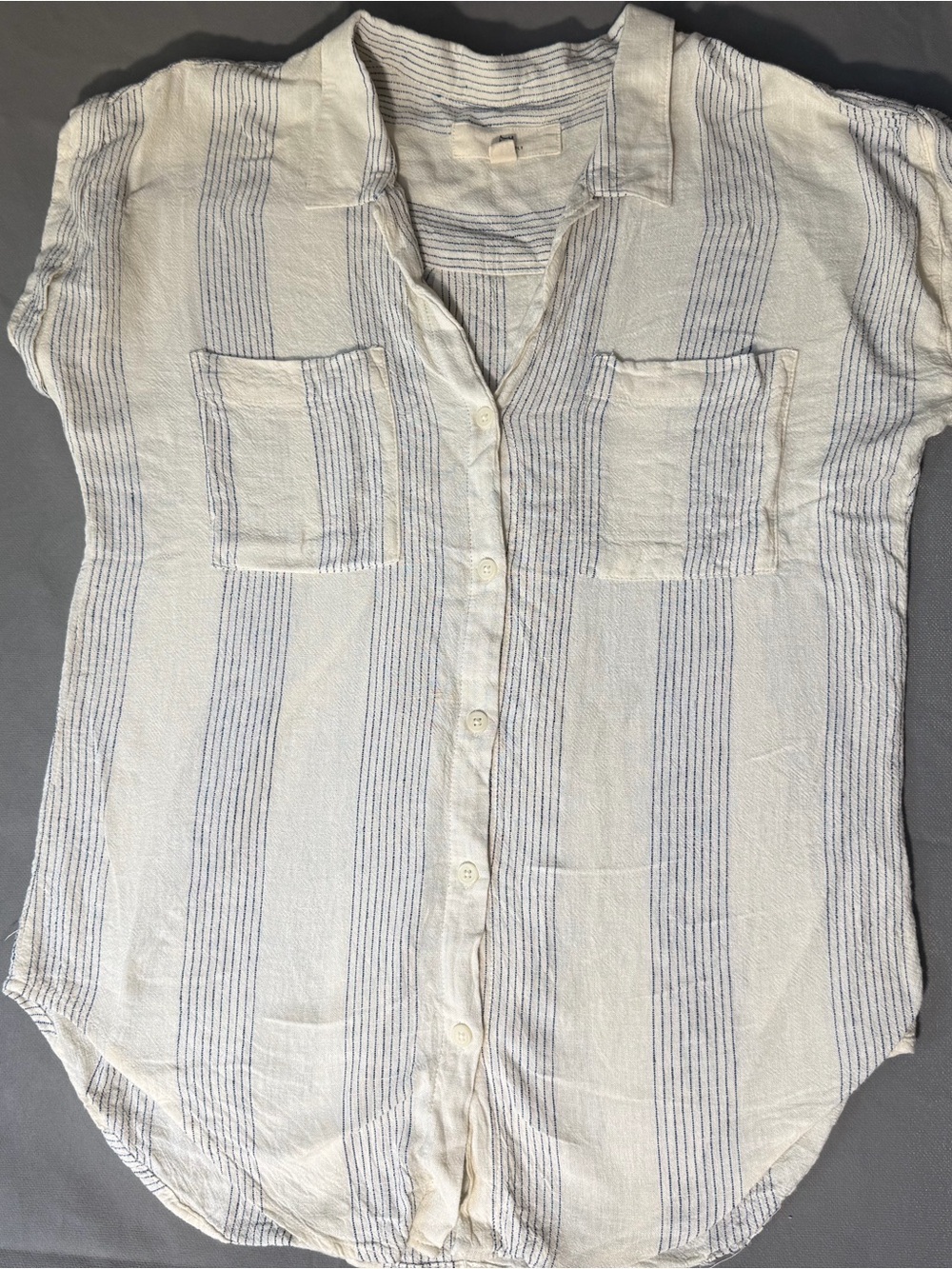 Thread & Supply White and Light Blue Vertical-Stripe Button Down Shirt